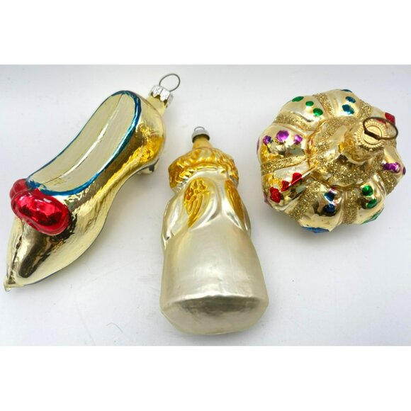 3 Mercury Glass Antique Ornaments Hand Blown West Germany Angel Crown Shoe - Picture 2 of 6